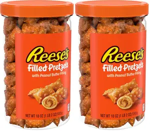 Reese's Filled Pretzels, Peanut Butter Pretzel Nuggets, Crunchy, Ready to Eat, Sweet and Salty Snack, 18oz Jar (Pack of 2)