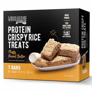 Peanut Butter Protein Rice Crispy Treats - 15g Protein, Low Carb 7g Net, High Fiber, Soft & Chewy