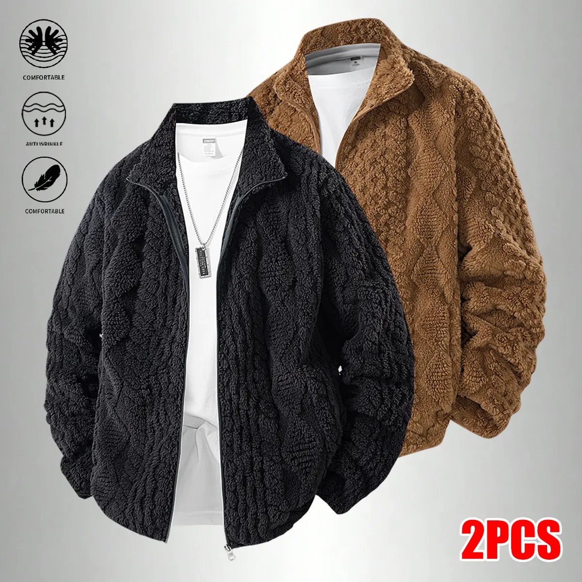 Men’s casual jacket, double-sided plush jacquard jacket, comfortable fabric, suitable for everyday wear and travel in autumn and winter, men’s jacket, men’s outerwear