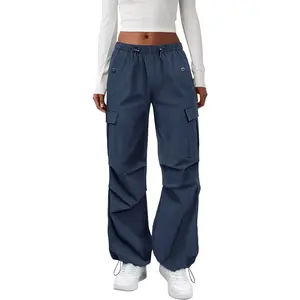 Cargo Pants Women Elastic Waisted Parachute Hiking Pants with Pockets Water-Resistant Lightweight Baggy PantsGift