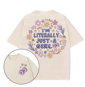 Retro I'M LITERALLY JUST A GIRL Gym T-Shirt, Gym Shirt, Graphic Gym Shirt, Vintage Washed Tee Conton, Gym Shirt Women, For Men, Ful Size