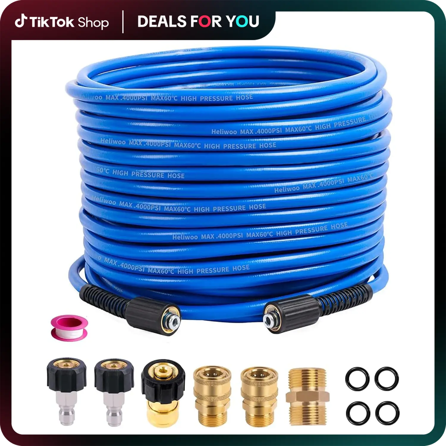 Dealsforyoudays Heliwoo 1/4" Flexible Pressure Washer Hose- Kink Resistant - Max 4000 PSI -Universal M22 Fittings - Replacement Power Washer Hose for