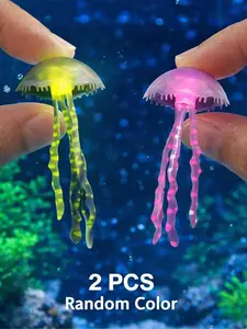 2pcs Glow-In-The-Dark Jellyfish Aquarium Decor, Multi-Color Fluorescent Floating Fish Tank Ornament, Fish-Friendly Material, Professional Underwater Scene Setup