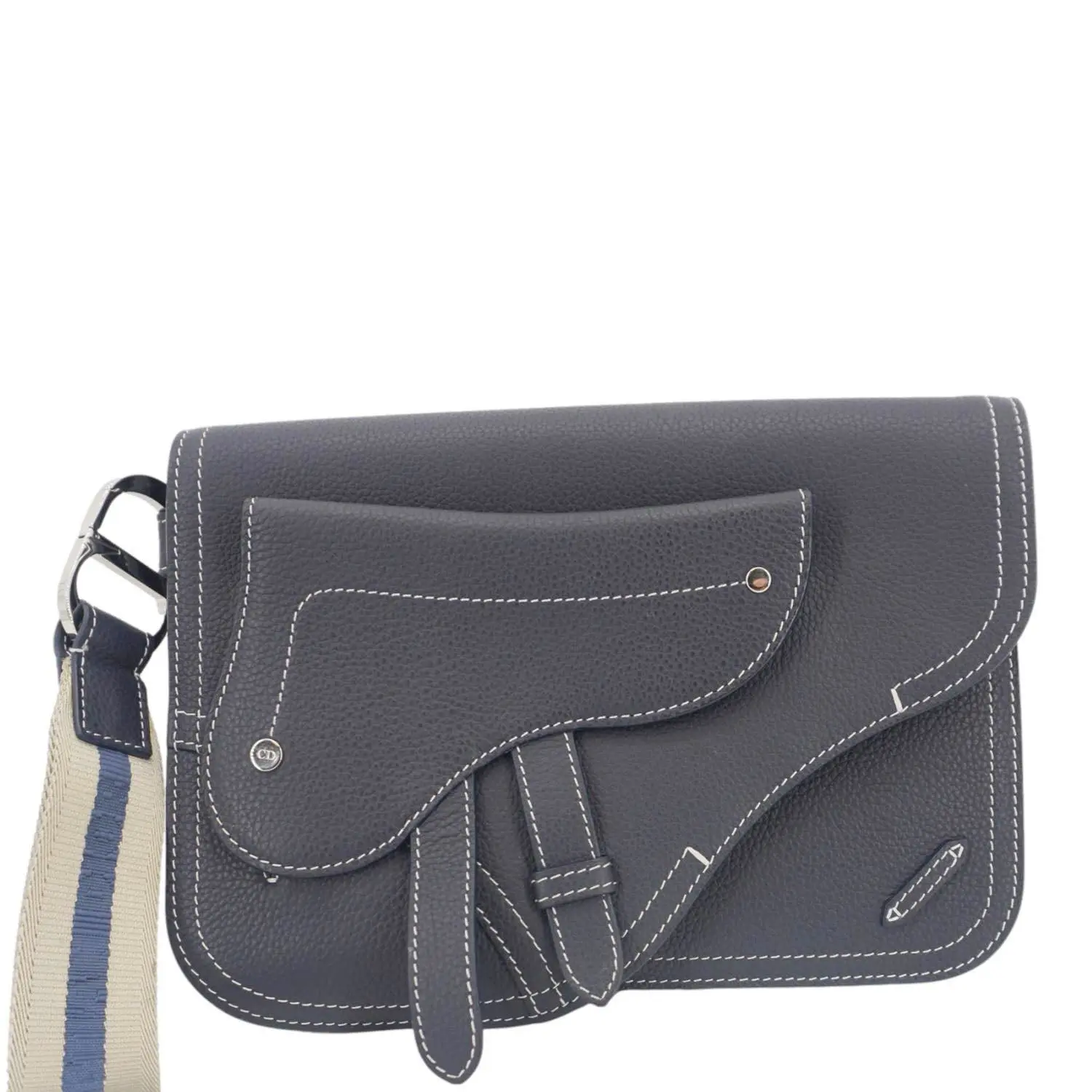 Pre-owned Dior Leather Clutches & Wristlets Christian X KAWS Saddle Wristlet Navy Blue