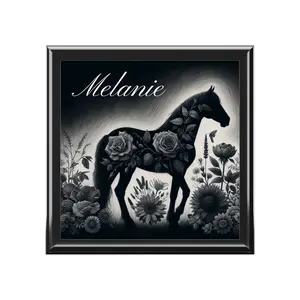 Custom Personalized Jewelry Box, Black and White Horse Silhouette with Flowers and Custom Name, Equestrian Gift, Horse Lover Jewelry Organizer, gift for her