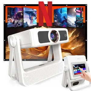 XBJ-A5PRO touchscreen portable projector with smart 5G Wi-Fi and Bluetooth 5.4, 800 ANSI Autofocus, 180-degree horizontal flip, speakers, and 4K 1080P decoding, perfect for home, bedroom, or outdoor conferences.