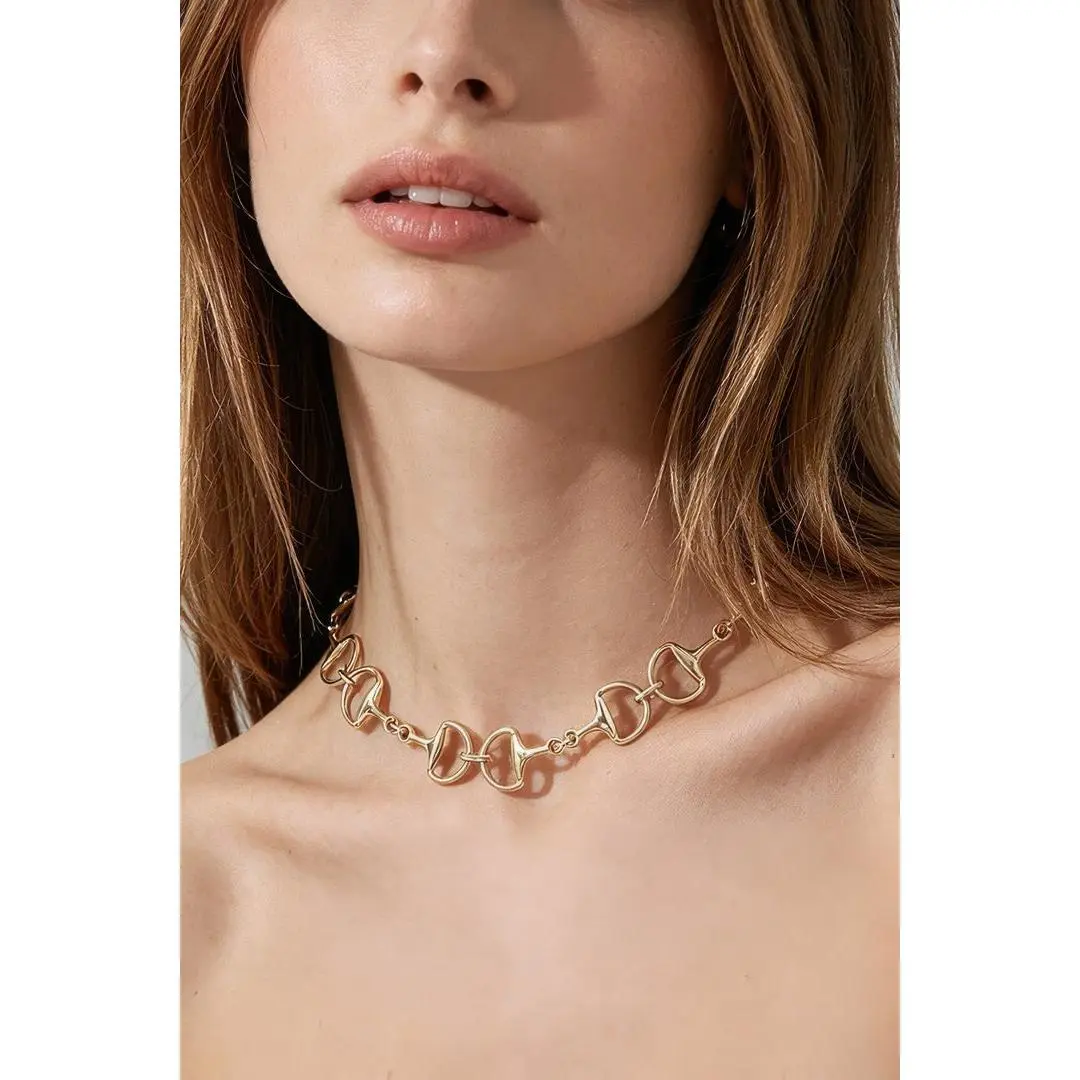 Elara Toggle Chain Choker Necklace, Polished Gold Tone Equestrian Link Necklace, Statement Layering Choker, Birthday Anniversary Gift for Women