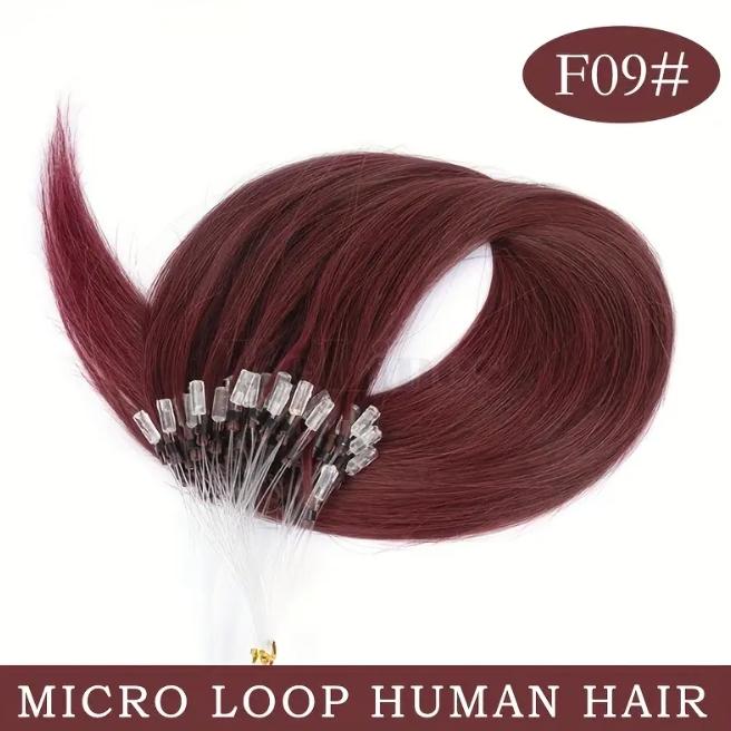 50pcs 30g Micro Loop Human Hair Extensions, Natural Straight, No Glue Easy Install, Vibrant Red Pink Green Blue Purple Gray, 12-28 Inches for Women Daily & Festive Hairstyles