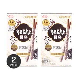 Glico Pocky Five Black Crispy Chocolate Biscuit Sticks 2-Pack | Low GI, High Fiber, 37g/Bag - Authentic Mainland China Version