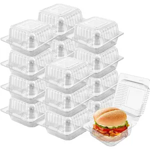 200 Pack 5 x 5 inch Clear Plastic Disposable Clamshell Container,Hinged Take Out Clamshell Dessert Container with Lid Takeout Tray Disposable Food Clamshell Containers for Dessert,Cakes,Sandwiches