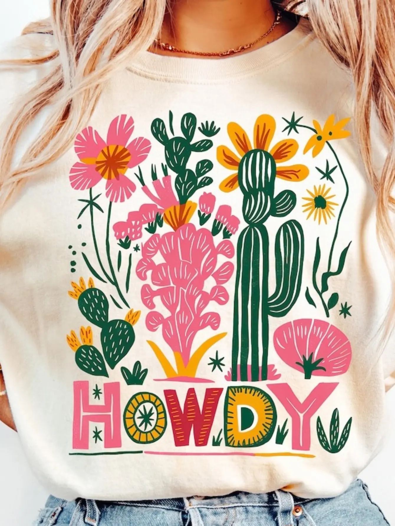 Western Howdy Shirt, Boho Cowgirl Shirt Design, Floral Western Wildflower Sublimation, Southwestern Digital, Preppy Cowgirl Cactus Shirt Outdoor Cloth  Cotton, Halloween Thanksgiving Christmas Gift for Men Women Family Friends