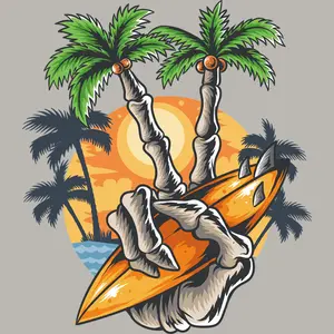 Coconut Tree Hand Pattern DTF Heat Transfer, Finger Holding Surfboard Iron-On Print, Eco-friendly High Elastic Washable