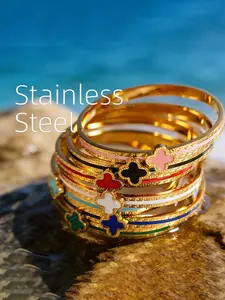 18k Gold Plated Titanium Steel Clover Bracelet, Stackable Luxury Cubic Zirconia Jewelry, Perfect for Daily Wear and Weddings