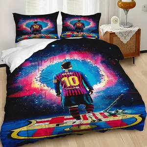 Space-Themed Duvet Cover Set, Bed sets, Bedding Set Featuring Soccer Design with 'MESSI' on Barcelona Jersey, Soft and Cozy Bedding Set for Bedroom Decor, Perfect for Sports Fans, Contains 1 duvet cover, 1 or 2 pillowcases (without fill