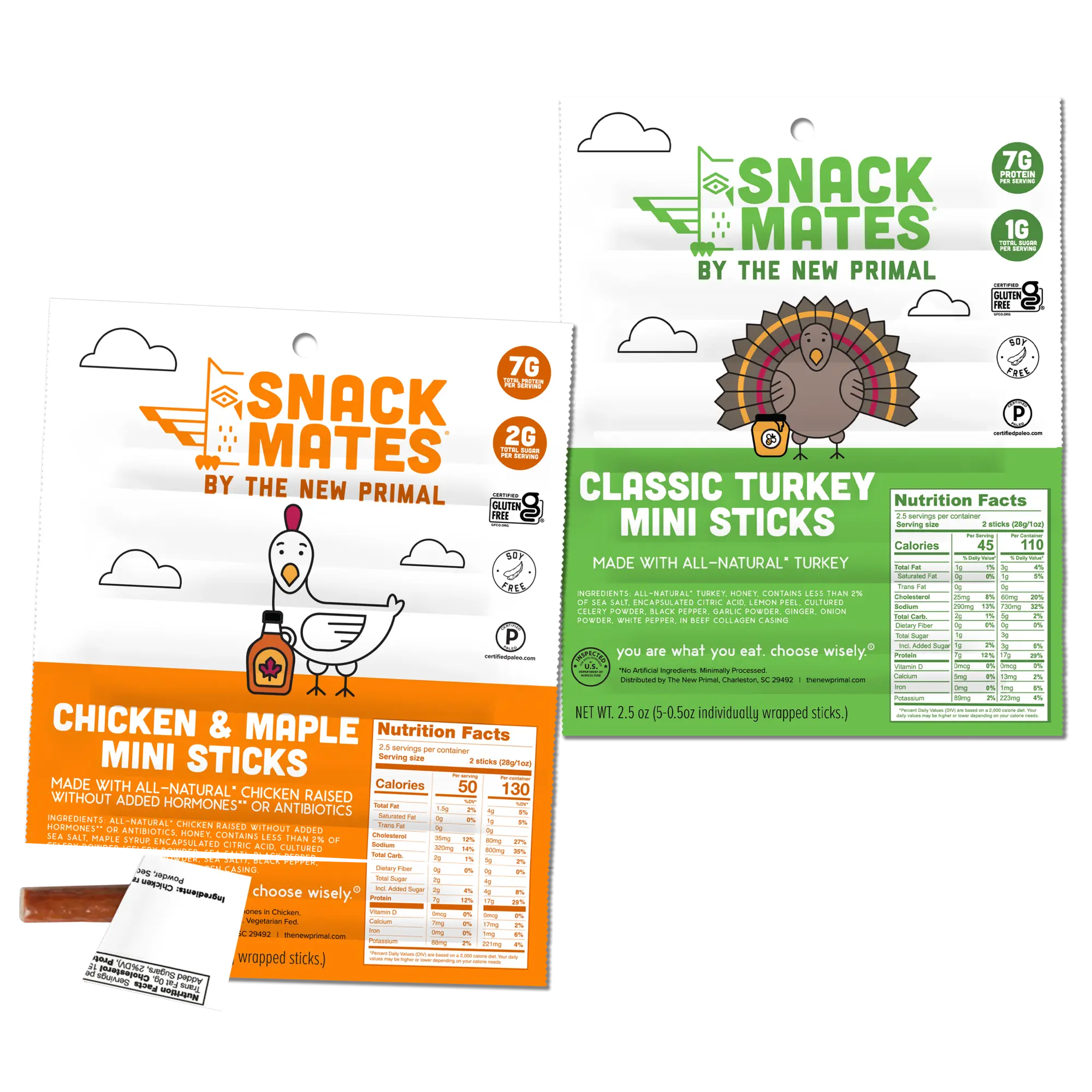Snack Mates Mini Meat Sticks - Kids Protein Snack, Chicken & Turkey Variety Pack, Gluten Free, Lunchbox Friendly, 15 Count
