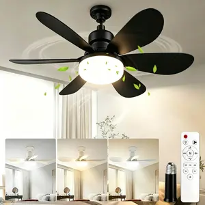 20" E26 Base Screw-In Socket Fan Light with Remote, 40W Dimmable 3000K-6000K Bulb, Portable Small Ceiling Fan-Lamp for Bedroom, Living Room (Home Improvement Indoor Ceiling Lighting)