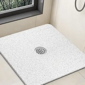 Shower Mat Non Slip,32 x 32 Inch  Square Shower Mat with Drain Hole in Middle,Soft Loofah Bath Mat Shower Stall Bathtub Mat for Inside Shower Bathroom,Without Suction Cups (White)