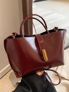 Women's Minimalist Temperament Solid Color Tote Bag, PU Tote Satchel, Fashionable Large Capacity Casual Crossbody Bags for Daily Life, Casual Trendy Versatile Elegant Commuter Bag