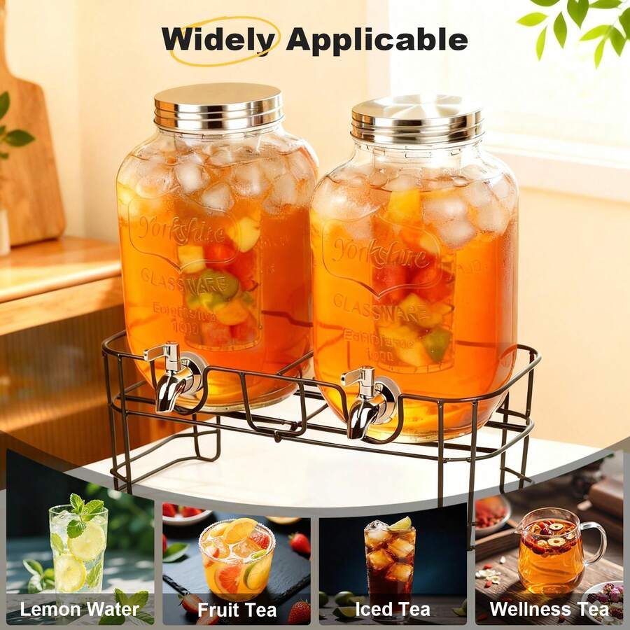 2 Packs 1 Gallon Glass With Stand And 304 Stainless Steel Faucet Party Drink Dispenser