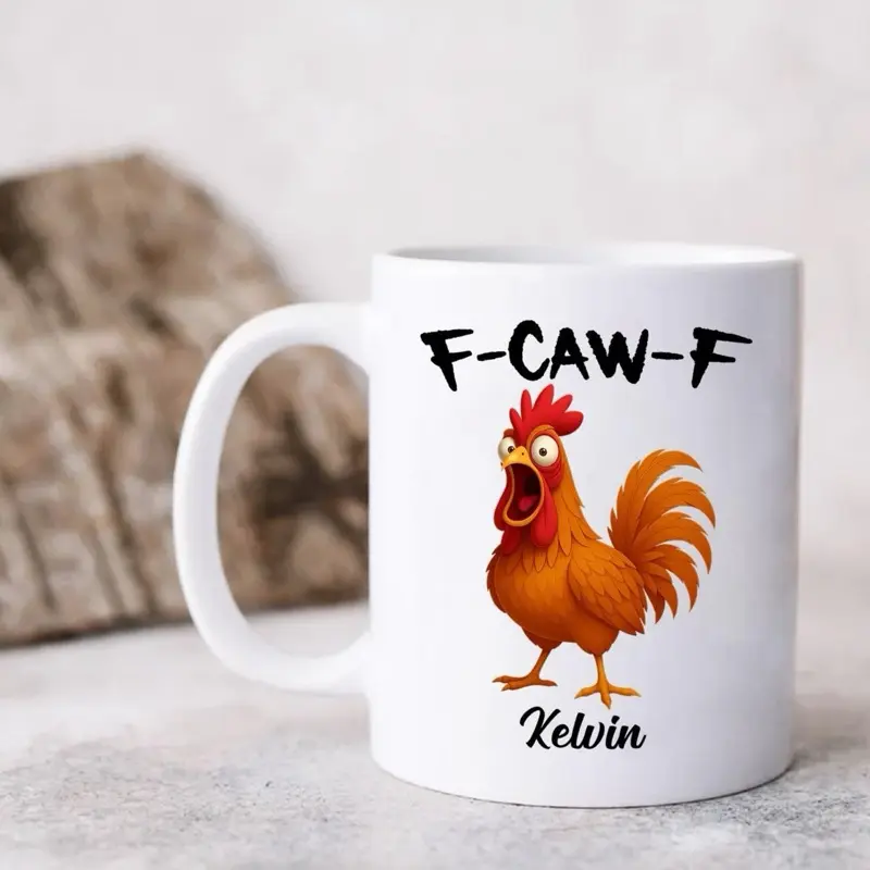 Custom Name Caw-F Chicken Sarcastic Coffee Mug - Unique Design for Coffee Lovers