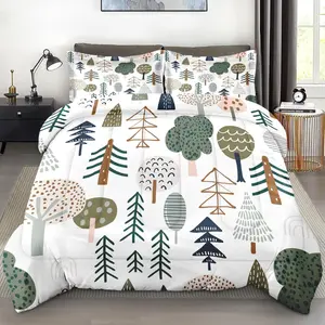 Comforter Set Full Size, Woodland Tree Wood 3 Pcs Soft Bedding Set for Kids and Adults, Plant Pine Green Comforter Set with 2 Pillowcases, for Bedroom Bed