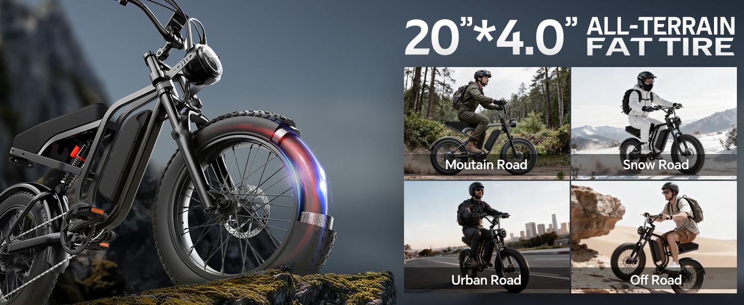 【HiEHA】2026 All-Terrain Electric Bike – 1500W, 48V 15.6Ah Removable Battery,34MPH, 25–31 Mile Range, Fat Tires, Dual Suspension, Wide Tires, Color Display, Turn Signals & Brake Light