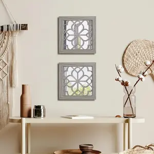 2 PCS Square Rustic Wall Mirror, Farmhouse Wall Mirrors Decorative Brown Wall Mirror for Bedroom Entry Living Room Dining Room (12"x12")2026