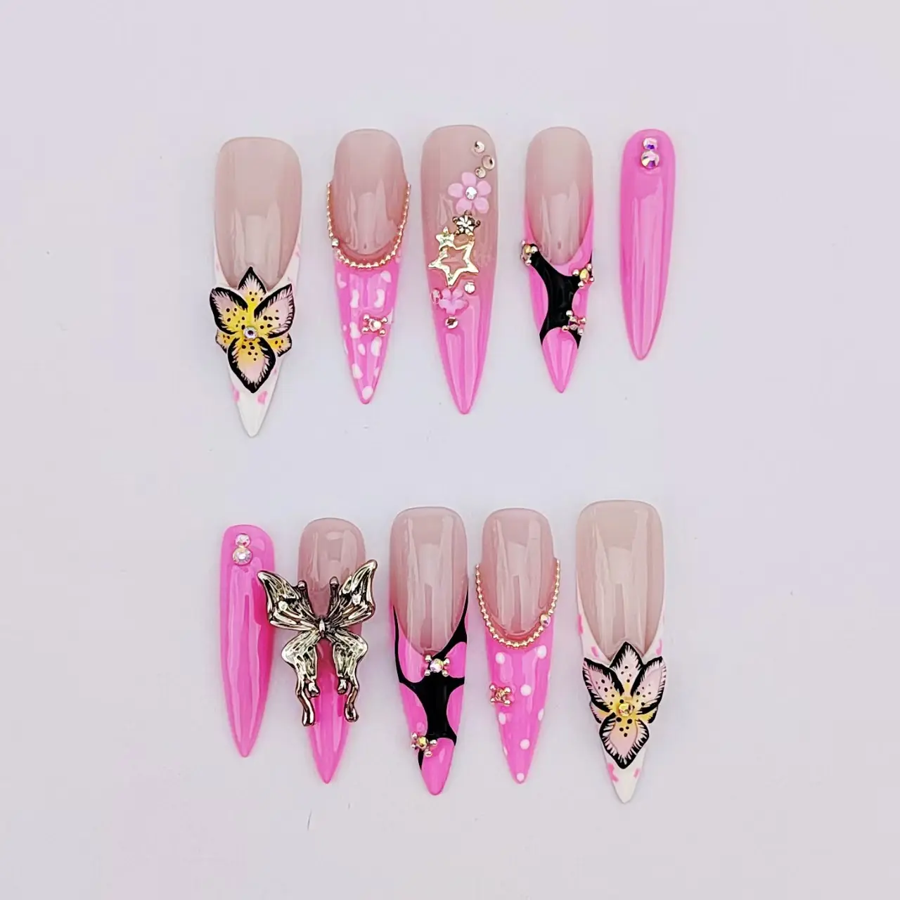 i Nail ROSY GLOW 10PCS Handmade Press On Nails Reusable 3D Gel Summer 2025 / Prom