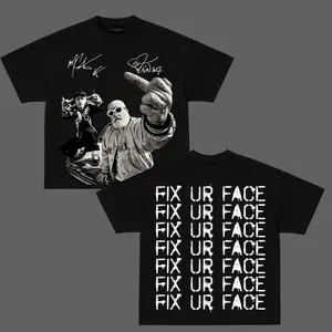 MGK x Fred Durst Fix Ur Face Vintage Washed T-Shirt Y2K Rap Rock Graphic Tee Oversized Streetwear Punk Grunge Unisex Cotton Tee TikTok Viral Shirt, MGK Graphic Tee Fred Durst Signature Shirt Fix Ur Face Back Print Vintage Oversized T-Shirt