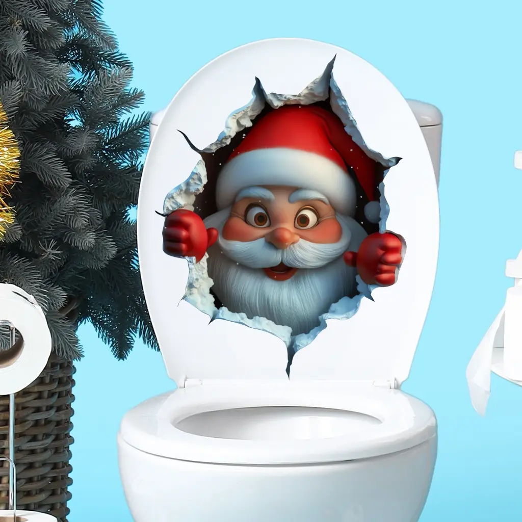 2D Christmas Santa Wall Sticker, Removable Party Decoration, Decorative for Living Room Bedroom, Home Decor Ornaments, Anti-Static Cross-Border Shipping Available