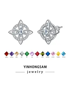 Witch Knot Design Birthstone Stud Earrings, Fashionable Earrings Jewelry for Women & Girls, Trendy All-match & Exquisite Jewelry for Birthday Gift
