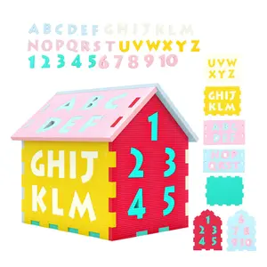 3D Puzzle Playhouse Mat for Kids 3+, 30.48*26.67*31.75cm EVA Foam Interlocking Mat with Alphabet Number Matching, Multi-Color