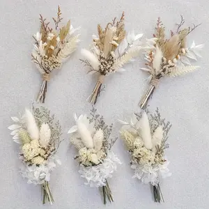 6 PCS Mini Dried Flower Bundles, Boho Boutonniere Style Faux Floral Bouquets for Wedding Table Decor, Napkin Rings, Gift Wrapping, Bridesmaid, Party and Home Decoration