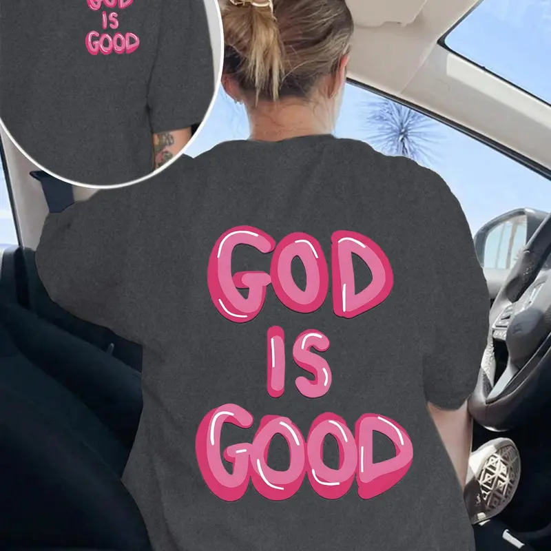 Women's Letter Print Round Neck Tee, Casual Stylish Tee, Casual Breathable Top, Fashion Casual Chic Minimalist Crew Neck T-Shirt for Daily Holiday Vacation Outdoor Wear, Ladies Clothes for Summer