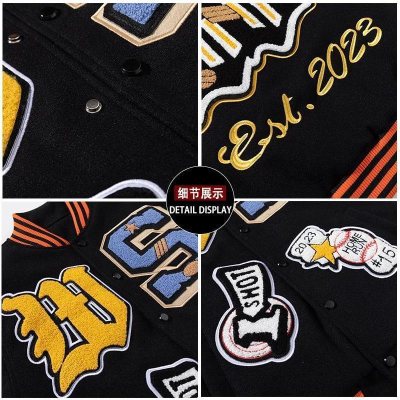 Embroidery Varsity Jacket Men Women Letter Winter American Baseball Jacket Hip Hop Woolen Coat Thick Warm Outwear Parkas Brown Casual Long Sleeve