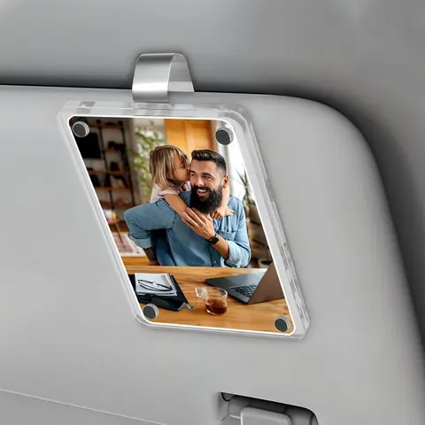 2 PCS Acrylic Customizable Design Photo Car Visor Clip - Wallet Photo Holder, Interior Decoration to Enhance & Elevate Your Car's Style, Couples Gift Accessory