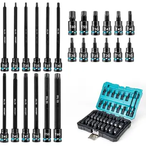 3/8" Drive Impact Torx Bit Socket Set, Extra Long Torx Socket, S2 Alloy Steel  Bit Sockets, 24 count Torx Bit Set, Impact Torx Bit Set, T10-T60, 2in&6in Long Torx Bit Set, Blow Molded Box