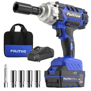 PULITUO 20V Cordless Impact Wrench 1/2 Inch 350 Ft-lbs High Torque 4.0Ah Battery 1-Hour Fast Charger LED Light 4 Impact Sockets Tool Bag Drill Bits Heavy Duty Industrial