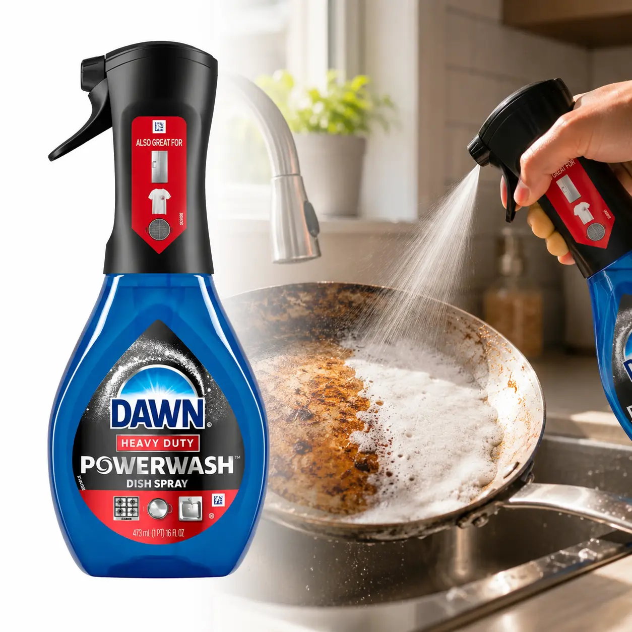 Dawn Heavy Duty Powerwash 16 oz. Fresh Scent Liquid Dish Soap, air fryer, waffle maker, toaster oven, car wheels, hubcaps, grill grates, makeup brushes, paint brushes, sneakers, oven racks, stove burners, shower tiles, tight spaces, laundry pre-treatment