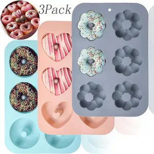 3 Pack Silicone Donut Pan Mold,NonStick Doughnut Pan,6 Cavity Mini doughnut Pan,Heritage Bundtlette Cake Silicone Mold,for DIY Cake and Donut