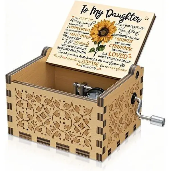 "Wooden Hand Crank Music Box with Sunflower Design - Personalized Gift for Daughter, Mini Musical Box Plays 'You Are My Sunshine' - Christmas, Valentine's Day, Birthday Present - Reusable & Handcrafted" Decor Light Palm Ornaments