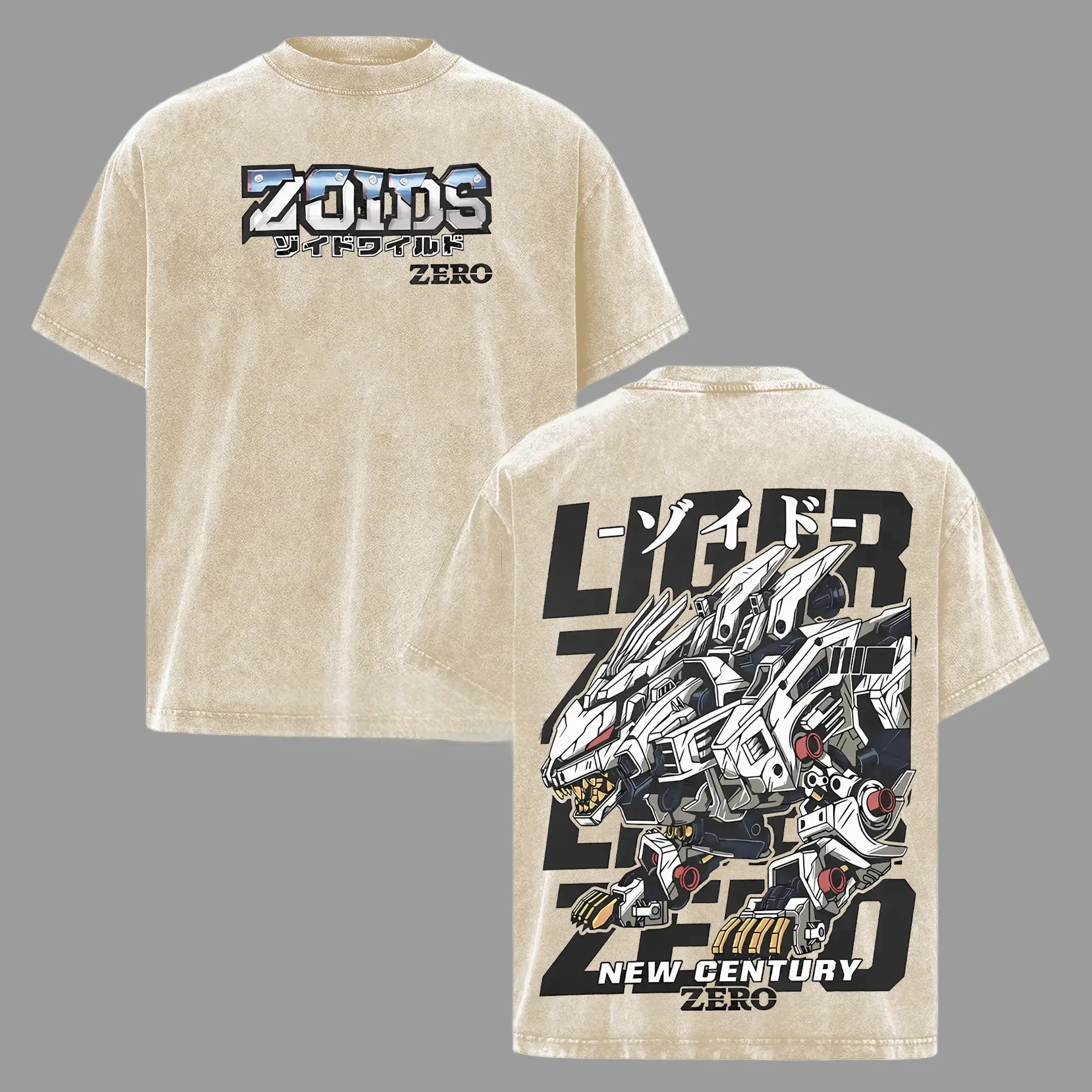 Liger Zero Zoids New Century Zero T-Shirt, Oversized Washed Vintage Anime Tee, Mecha Robot Graphic Shirt, Retro 90s Japanese Anime Streetwear