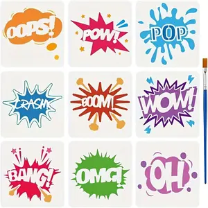 9 Text Graffiti Drawing Templates Crafts Kit for Hand Copying and Coloring, Perfect for Comic Book Projects, Scrapbook Accessories, and Home Decor