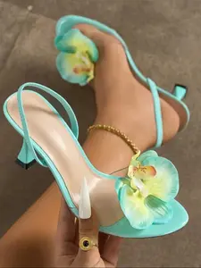 Women's Sexy Round Toe Flower Sandals, PU Leather & Rubber Sole, Ideal for Parties, Weddings, Dates, Summer Fashion Footwear