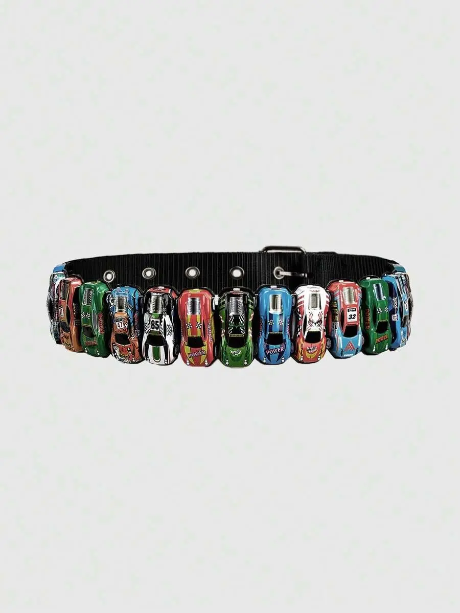 Women's Racing Car Patchwork Belt – Y2K Punk Nylon Buckle Belt, Adjustable Streetwear Waist Belt for Jeans, Pants, Skirts, Casual Everyday Fashion