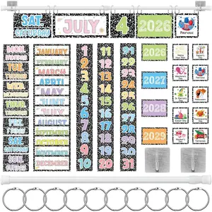 65 Pcs 2026 Composition Notebook Flip Calendar Bulletin Board Set Holiday Flip Calendar with Adjustable Holder Colorful Classroom Decor Include 65 Date Card for School Home Decor Supplies