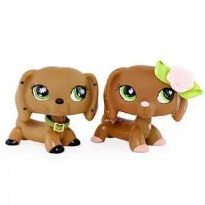 2 Pack Dachshund Mini Figurines, Hand Painted Big Green Eye Puppy Collectible Figures, Small Vinyl Dog Doll Set, Pretend Play Pet Toy, Kids Birthday Party Favor Gift for Ages 4+