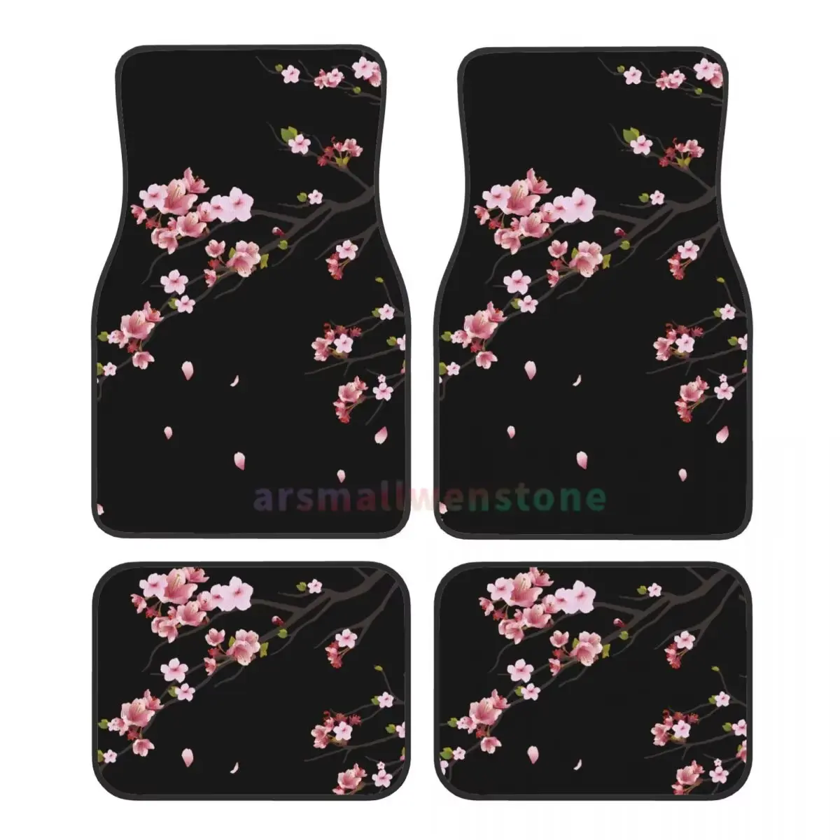 Japanese Sakura Branch 4PCS Crystal Velvet Women'S Car Floor Mat, anti Fouling Car Floor Mat Car Interior Accessories Does not apply