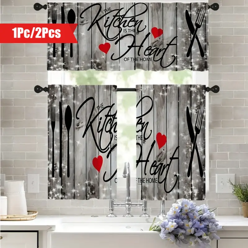 Retro Happy Cooking Print Rod Pocket Kitchen Curtain - 1pc/2pcs Home Decoration Curtain, Country Style Home Textile for Diner, Bedroom