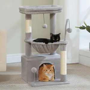 Small  Tree with Cozy Condo Hammock Top Perch  Scratching Post for Indoor Multi-Level  Tower  Scratcher Kitten Toys Cat Coffin Bed tarantula Wooden Outdoor Enclosure Roof Cactus Scratching Post with Ball Beige Tree with Condos and Perches Tree Condo